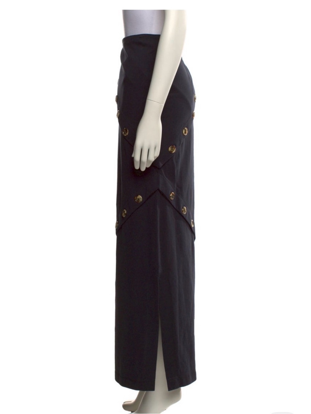 A.W.A.K.E. Mode Black Button Asymmetric Maxi Skirt S Organic Cotton - Picture 5 of 6